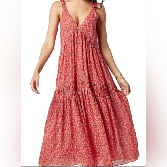 Joie Dresses & Skirts - 15. Joie Pink Tiered Maxi Sundress Plunge Neckline Resort Wear Size XXL